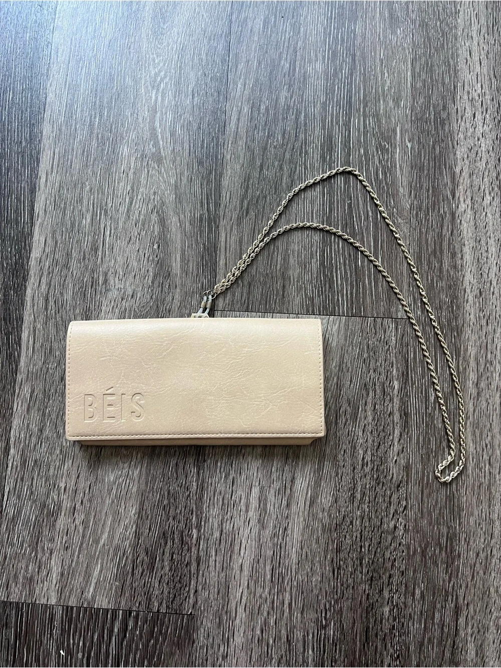 BEIS Beige sunglasses case with gold chain strap